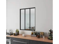 AICA Loftstil Innenfenster Ecklösung 93x108cm Glasfenster Industriestil Zimmerfenster Glas Trennwand Schwarz