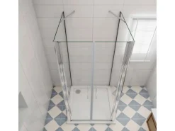 AICA U-Duschkabine Doppeltür 120x195cm Drehtür Duschtür 6mm Nano Glas mit 70x70x195cm Seitenwand