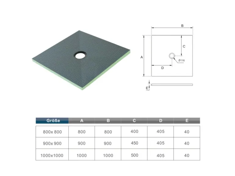AICA 90x90cm XPS Platten 4cm Duschwanne Duschtasse Duschplatte Fliesenplatte Mit Ablaufgarnitur Ablaufschlauch