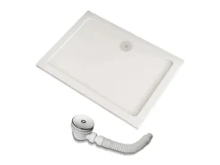 AICA 100x80x3cm Duschwanne mit Ablaufgarnitur Rechteck Duschtasse Kunststein Acrylbeschichtung