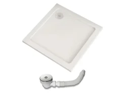 AICA 76x76x3cm Duschwanne mit Ablaufgarnitur Quadrat Duschtasse Kunststein Acrylbeschichtung