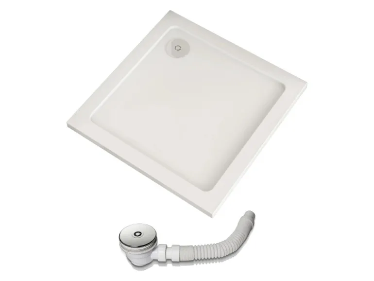 AICA 76x76x3cm Duschwanne mit Ablaufgarnitur Quadrat Duschtasse Kunststein Acrylbeschichtung