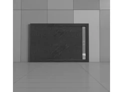 AICA 90x140x3cm Rechteck Duschtasse mit Ablaufgarnitur Schwarz Stein-Effekt Duschwanne