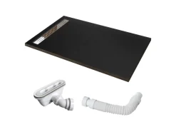 AICA 80x160x3cm Rechteck Duschtasse mit Ablaufgarnitur Schwarz Stein-Effekt Duschwanne