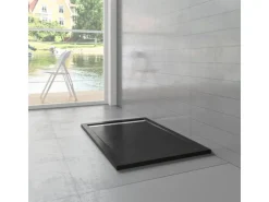 AICA 80x160x3cm Rechteck Duschtasse mit Ablaufgarnitur Schwarz Stein-Effekt Duschwanne