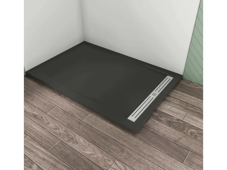 AICA 80x140x3cm Rechteck Duschtasse Schwarz Stein-Effekt Duschwanne Für Duschkabine Duschwand