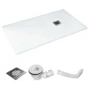 AICA 90x100x3cm Weiß Schiefer Effekt Duschwanne mit Edelstahl Ablaufabdeckung Ablaufgarnitur Rechteck Duschtasse