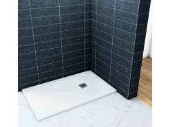 AICA 90x100x3cm Weiß Schiefer Effekt Duschwanne mit Edelstahl Ablaufabdeckung Ablaufgarnitur Rechteck Duschtasse