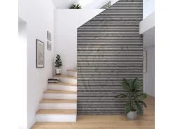 Akustikpaneel Steinfurnier Rustic MDF Schwarz Filz Schwarz 60 cm x 240 cm