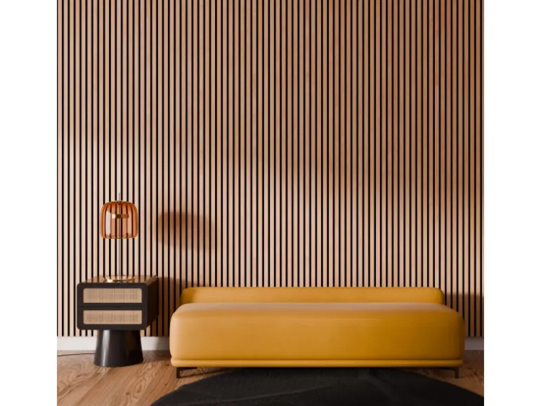 Akustikpaneel Wandverkleidung Eiche Geölt MDF und Akustikfilz Schwarz 240 cm