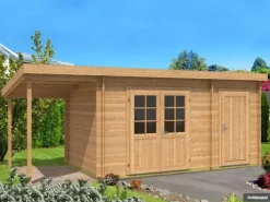 Alpholz Gartenhaus Maria-28 Natur 450 x 250 cm + 150 cm Schleppdach, imprägniert