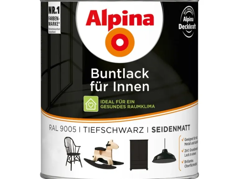 Alpina Buntlack für Innen Tiefschwarz seidenmatt 750 ml