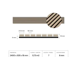 Amadeo Akustikpaneel Selbstklebend Eichenfurnier Natur 240 cm x 30,5 cm FSC®