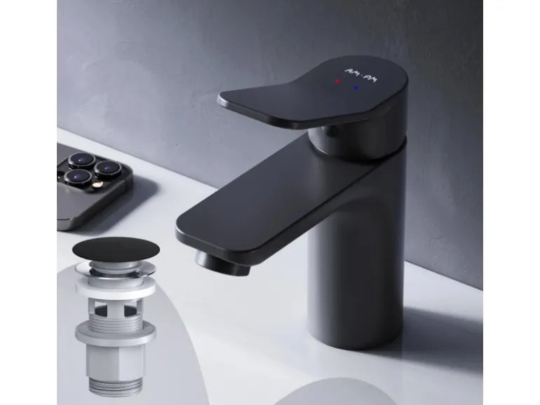 AM.PM Waschtischarmatur mit Klick-Ablauf, Waschbecken Armatur, Mischbatterie FXA82122 X-Joy Wasserhahn Bad Schwarz
