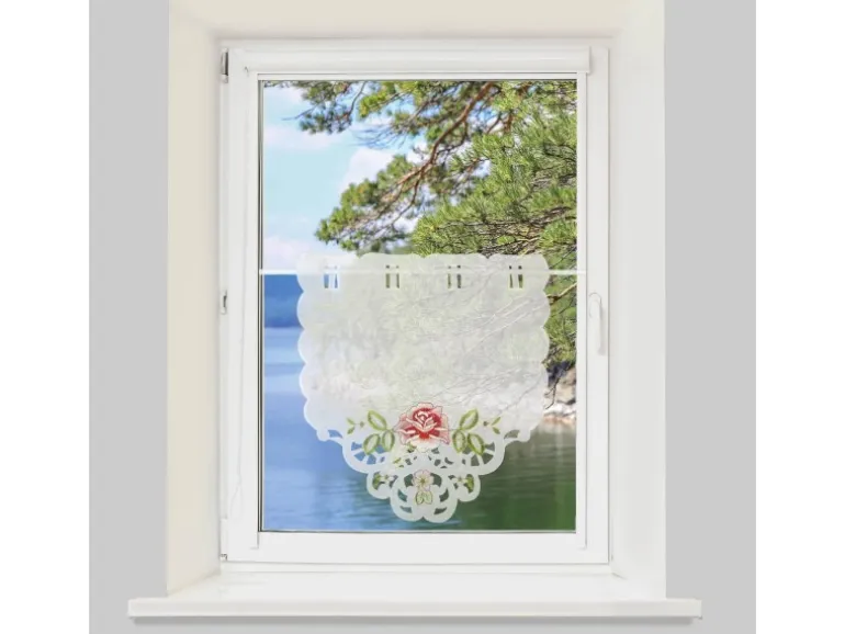 Arsvita Fenstergardine mit Stickerei Arsvita Fensterbild 35 cm x 40 cm Weinrot Grün