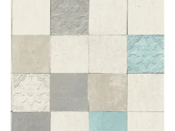 AS-Creation Vliestapete New Walls Fliesen Matt Leicht Strukt. Grau Blau FSC®