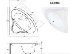 Bad Land Badewanne Eckwanne MIA 130x130 Ablauf Füße