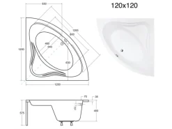 Bad Land Badewanne Eckwanne MIA 120x120 Mit AcrylSchürze Ablauf Füße