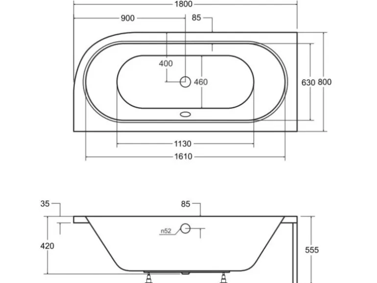 Bad Land Badewanne Eckwanne AVITA 180x80 Links + Acrylschürze + Kopfstütze KODI Ablauf Füße