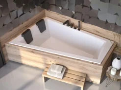 Bad Land Badewanne Eckwanne INTIMA SLIM 180x125 Links Mit Styroporverkleidung Und 2x Kopfstützen Ablauf Füße