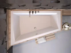 Bad Land Badewanne Eckwanne INTIMA SLIM 180x125 Links Mit Styroporverkleidung Und 2x Kopfstützen Ablauf Füße