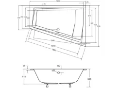 Bad Land Badewanne Eckwanne INTIMA SLIM 180x125 Links Mit Styroporverkleidung Und 2x Kopfstützen Ablauf Füße
