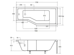 Bad Land Badewanne Eckwanne INTEGRA 170x75 Rechts Mit AcrylSchürze Ablauf Füße