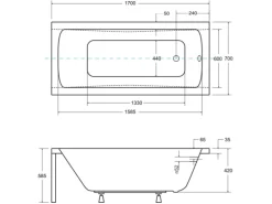 Bad Land Badewanne Rechteck OPTIMA 170x70 + AcrylSchürze + Kopfstütze KODI Ablauf Füße