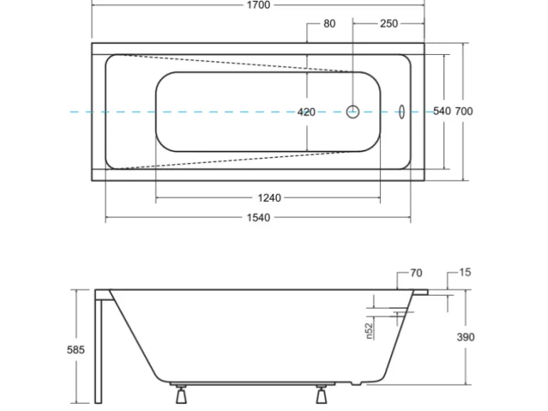 Bad Land Badewanne Rechteck MODERN SLIM 170x70 Ablauf Füße