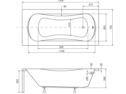 Bad Land Badewanne Rechteck ARIA 130x70 Ablauf Füße