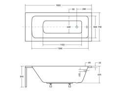 Bad Land Badewanne Rechteck TALIA 160x75 Ablauf Füße