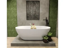 Bad Land Freistehende Badewanne ASGER 170x75 + Bambus Badewannenablage + Ablauf