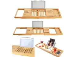 Bad Land Freistehende Badewanne ASGER 170x75 + Bambus Badewannenablage + Ablauf