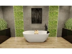 Bad Land Freistehende Badewanne ASGER 170x75 + Bambus Badewannenablage + Ablauf