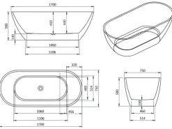 Bad Land Freistehende Badewanne ASGER 170x75 + Ablauf