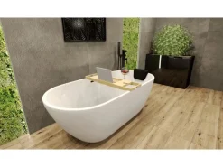 Bad Land Freistehende Badewanne ASGER 170x75 + Kopfstütze KODI + Ablauf