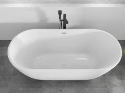 Bad Land Freistehende Badewanne ASGER 170x75 + Kopfstütze KODI + Ablauf