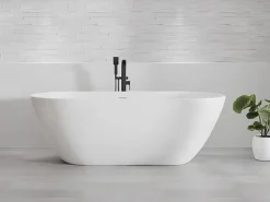 Bad Land Freistehende Badewanne ASGER 170x75 + Kopfstütze KODI + Ablauf