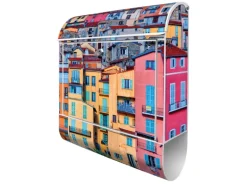 Banjado Design Briefkasten Weiß Pulverbeschichtet 39x47x14cm 2 Schlüssel Mit Zeitungsfach Motiv Häuserberg