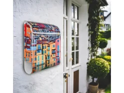 Banjado Design Briefkasten Weiß Pulverbeschichtet 39x47x14cm 2 Schlüssel Mit Zeitungsfach Motiv Häuserberg