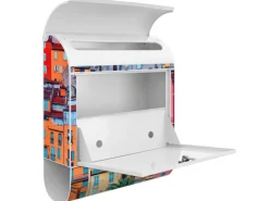 Banjado Design Briefkasten Weiß Pulverbeschichtet 39x47x14cm 2 Schlüssel Mit Zeitungsfach Motiv Häuserberg