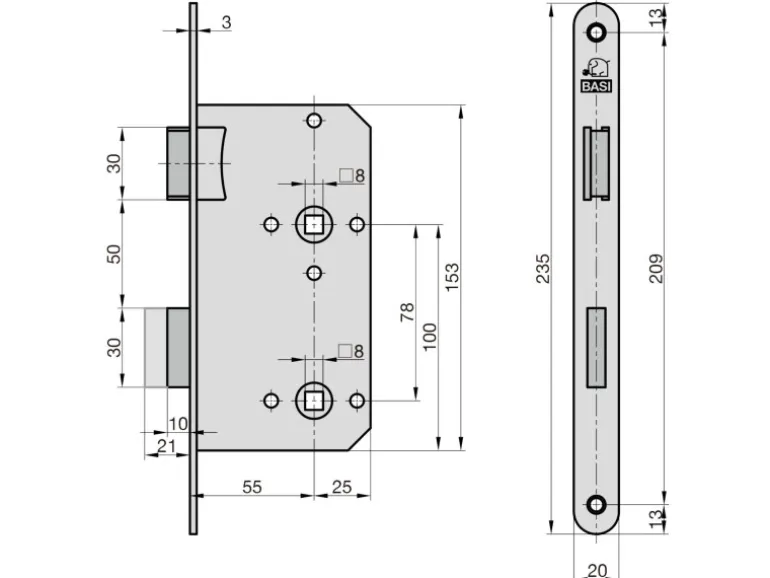 Basi - ES 935 - Bad-Einsteckschloss - DIN Rechts/Links Verwendbar - 9350-5530