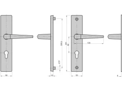 Basi - ES0 - Vollmaterial-Schutzbeschlag - Alu F1 - Drücker-Garnitur - Langschild Eckig - 92-10 mm - PZ - 7910-0201