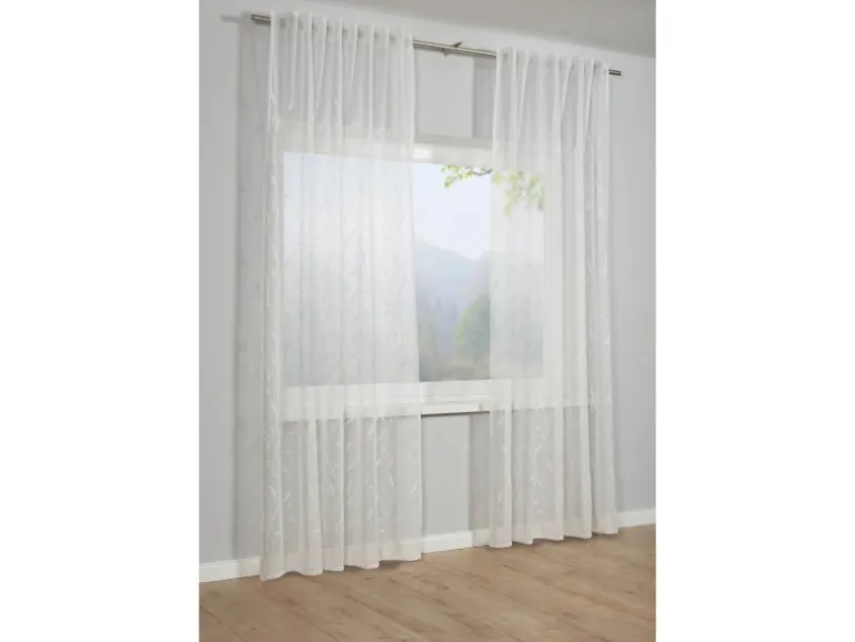 Bennetti Schal mit Gardinenband Dolly-Voile Rankenstickerei Natur 140 x 245 cm