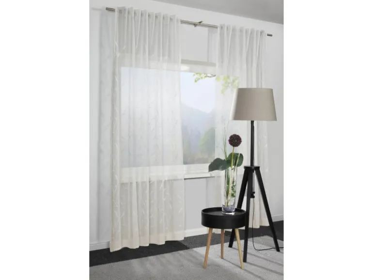 Bennetti Schal mit Gardinenband Dolly-Voile Rankenstickerei Natur 140 x 245 cm