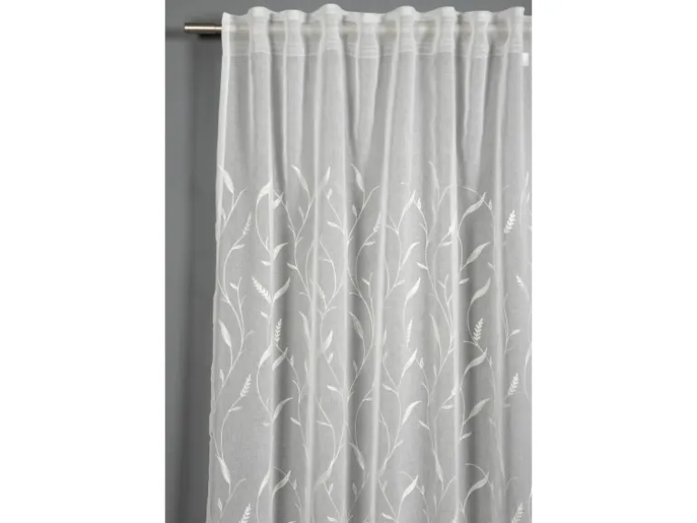 Bennetti Schal mit Gardinenband Dolly-Voile Rankenstickerei Natur 140 x 245 cm