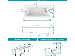 Calmwaters Badewannen Original 170x75 cm Set Wannenfuß & Ablaufgarnitur 99000341