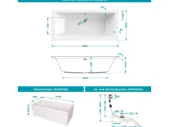 Calmwaters Duowanne Modern Select 180x80 cm Set Wannenträger & Ablaufgarnitur 99000158