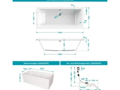 Calmwaters Duowanne Modern Select 170x75 cm Set Wannenträger und Ablaufgarnitur 99000157