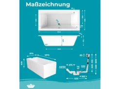 Calmwaters Duowanne Modern Square 2 190x90 cm Set Wannenträger & Ablaufgarnitur 99000013